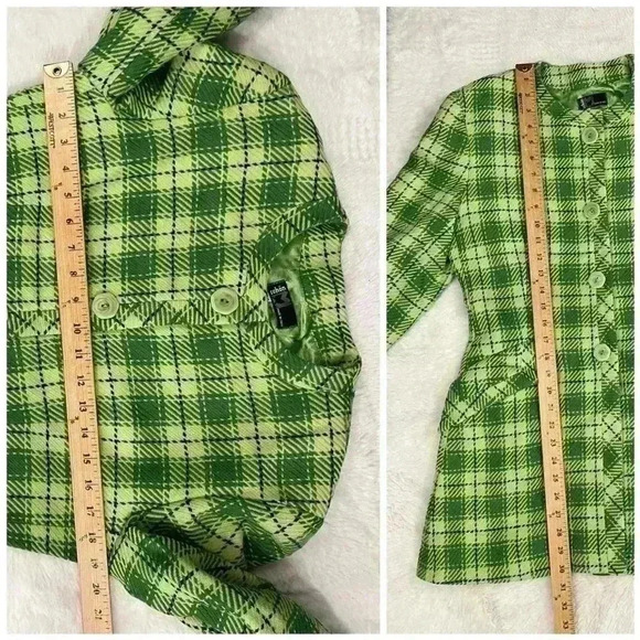 Vintage Mila Schön Wool Coat Green Plaid Italian Tailored Jacket Size 44 US 6 - Picture 3 of 5